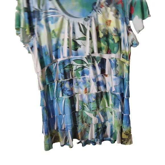 Reina floral Scene  blouse flowy Tier  Layers Long Size 1 Made in the USA - Picture 3 of 7